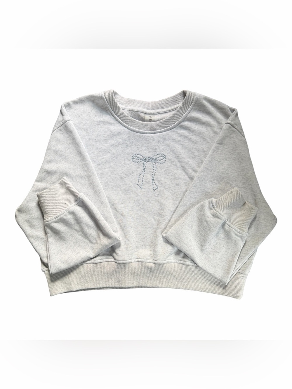 Altar’d State Revival Cropped Bow Embroidered Gray Sweatshirt Size Small